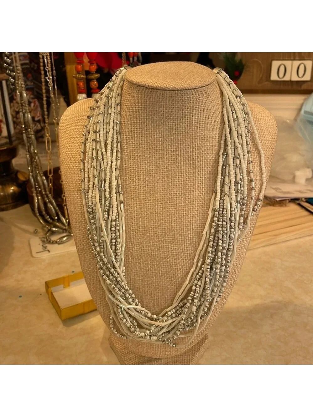 Necklace, Waterfall White and Silver, Beautiful - Picture 1 of 3